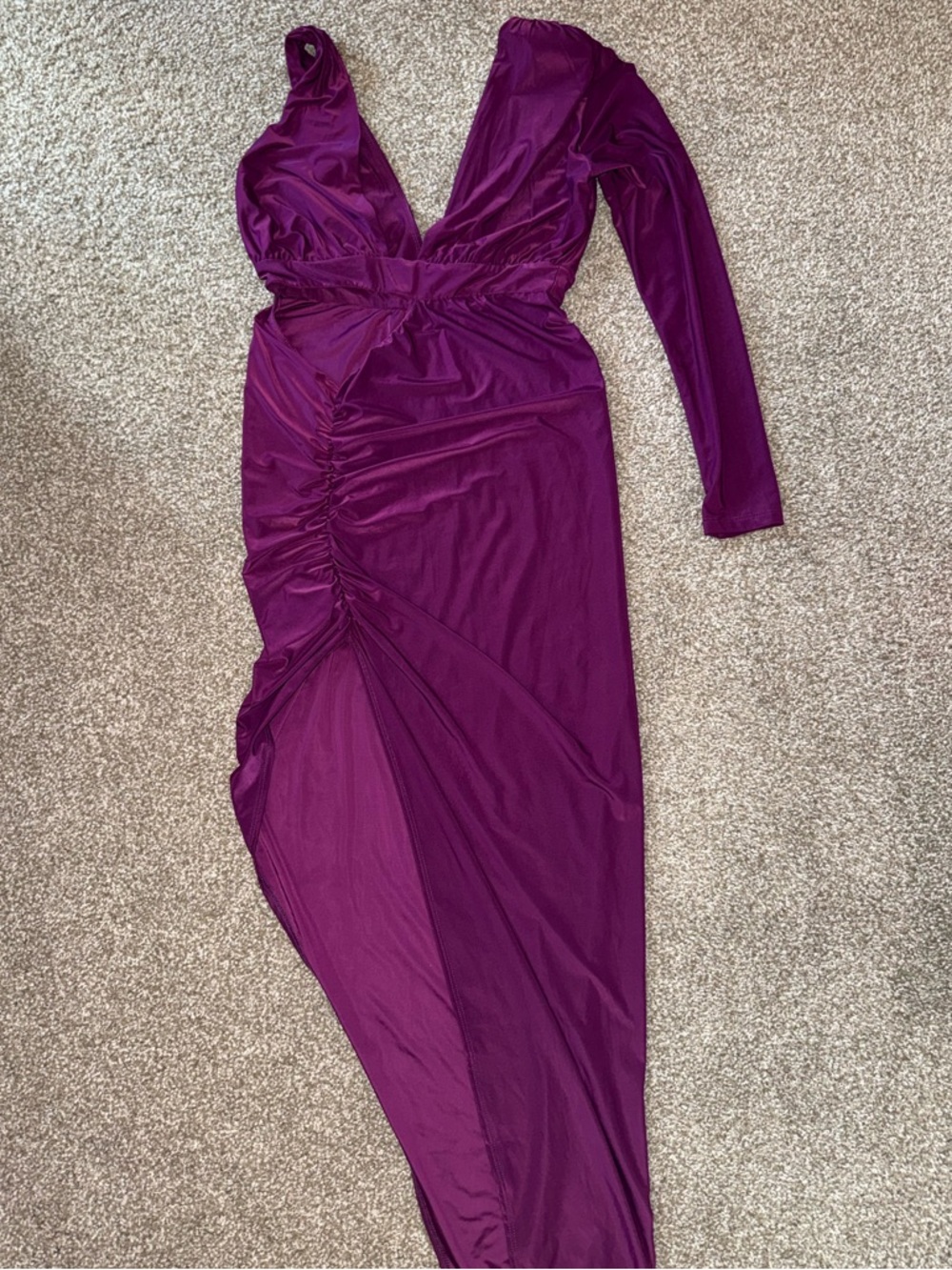 Plunge V-Neck One-Shoulder Ruched Purple Dress Fashion Nova Size Medium